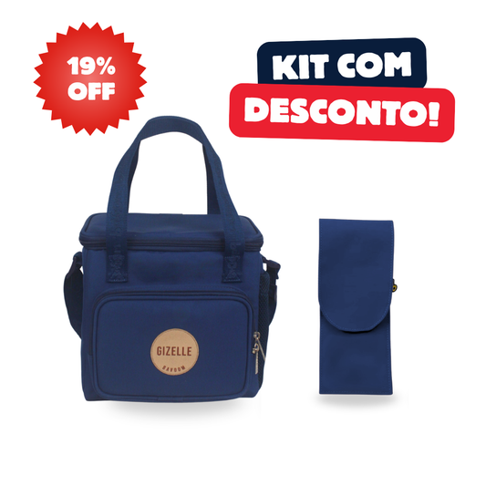 Kit Lancheira Térmica Mini Maxi Bavoom + Porta Talher Azul Marinho
