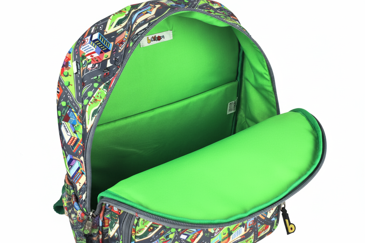 Mochila Maxi Bavoom Cidades - interior com forro verde vibrante
