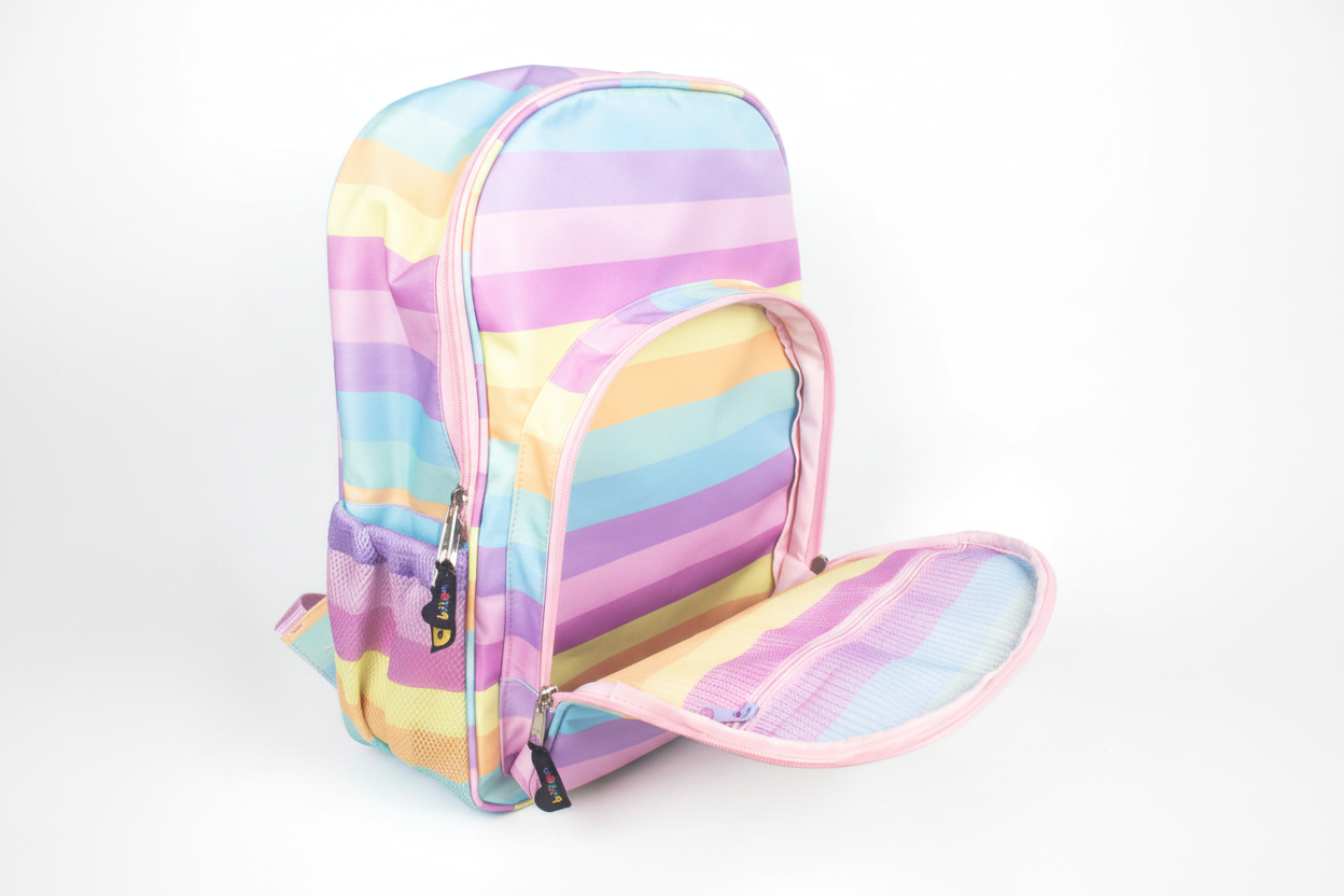 Mochila Maxi Bavoom Arco Íris Candy - compartimentos internos com bolso mesh