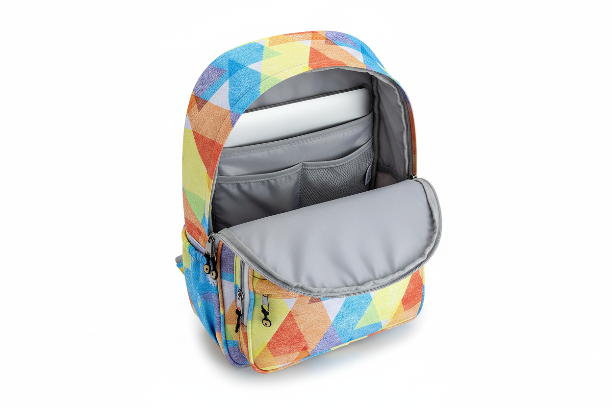 Mochila Maxi Bavoom Prisma Verão - interior com forro cinza