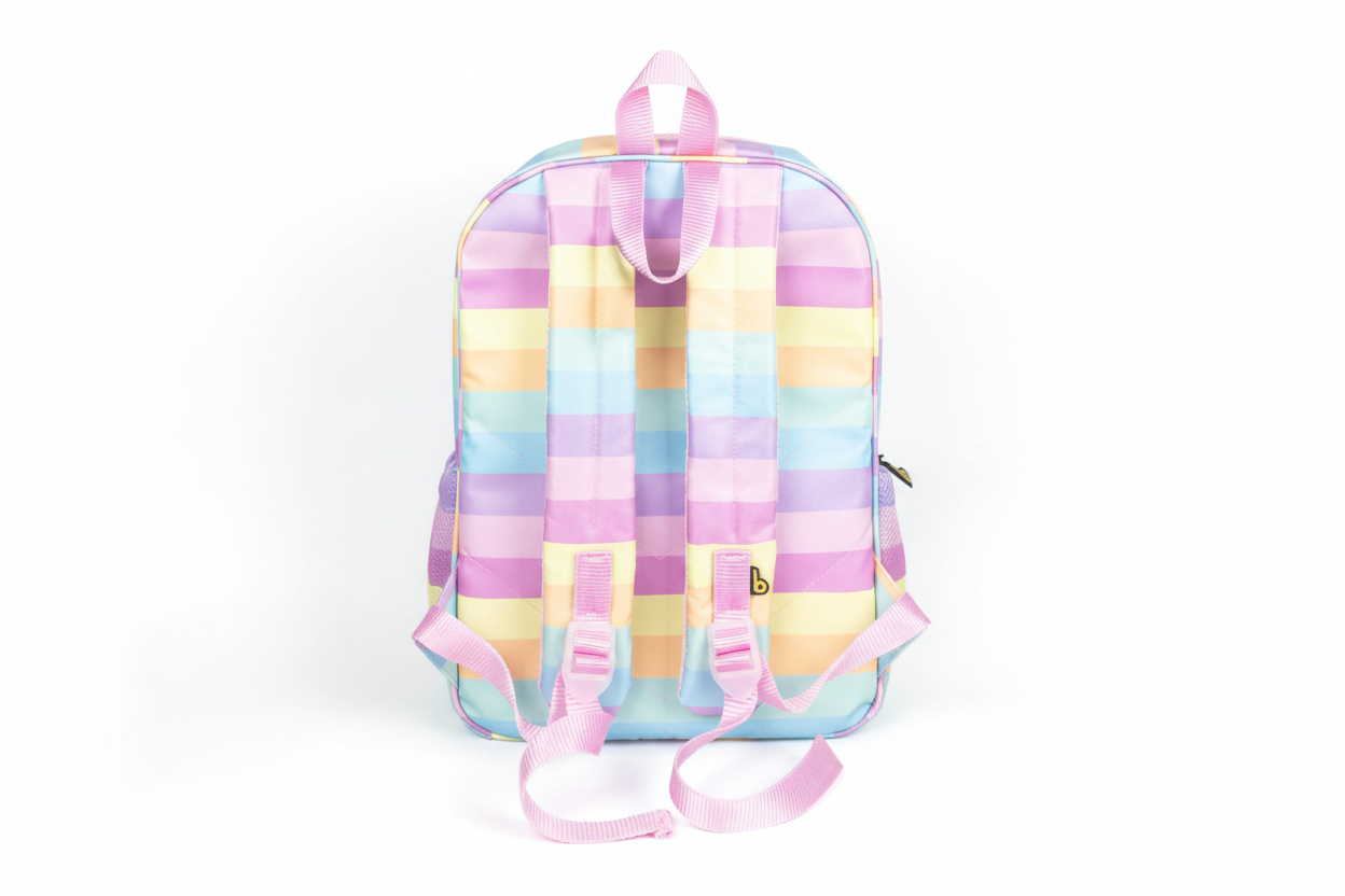 Mochila Maxi Bavoom Arco Íris Candy - vista traseira com alças rosa