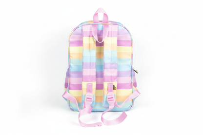 Mochila Maxi Bavoom Arco Íris Candy - vista traseira com alças rosa