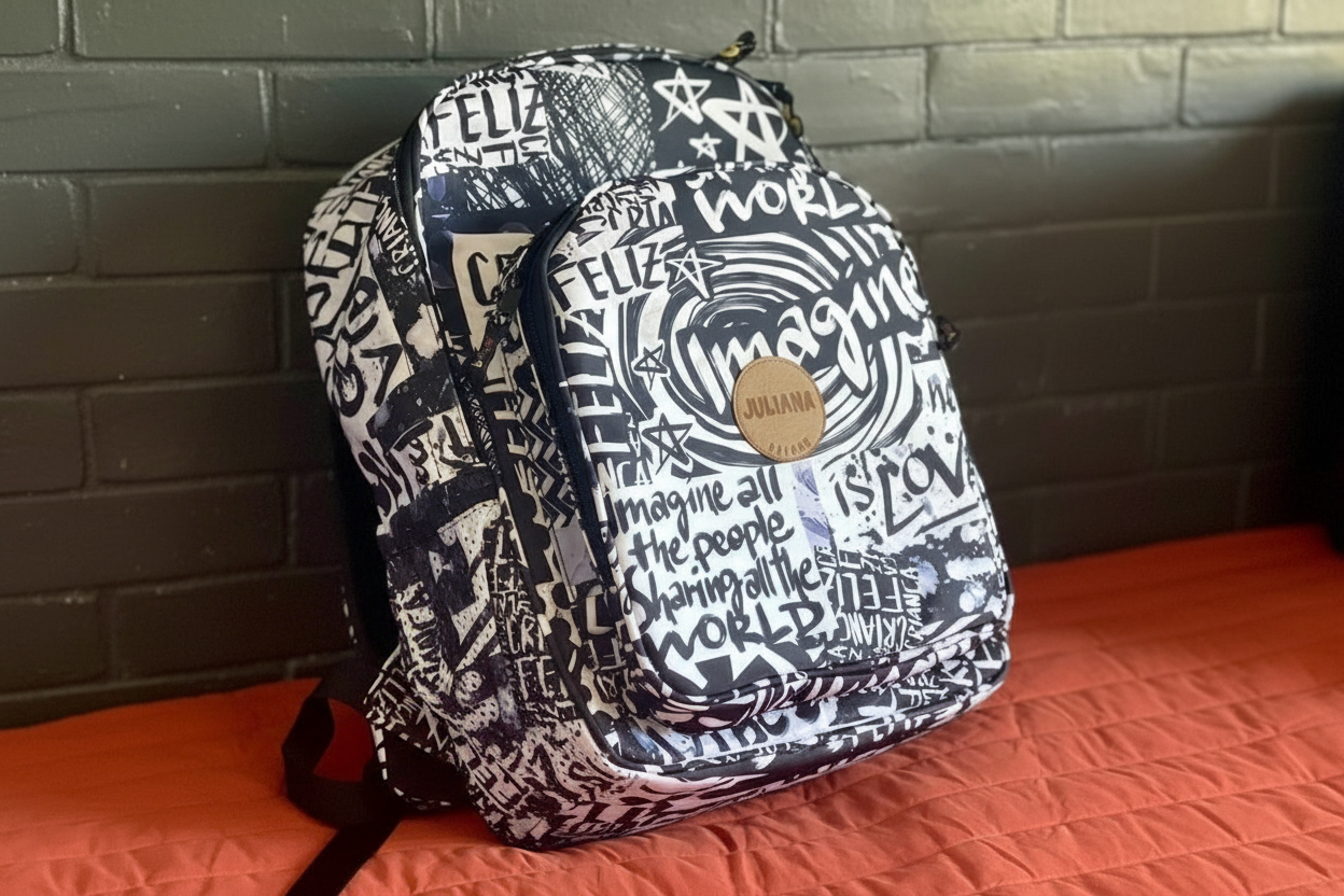 Mochila Maxi Bavoom Urban - estilo urbano preto e branco com estampa de grafite