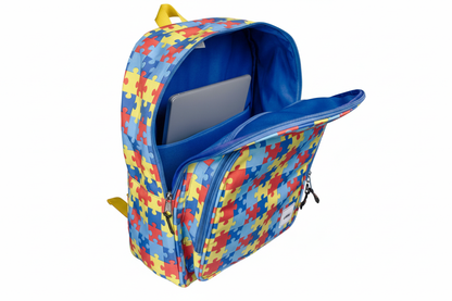 Mochila Maxi Bavoom Autismo - frente com alça superior amarela